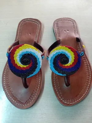 Handmade African Beaded Sandals/Authentic Maasai-Style Leather Flip-Flops Women/Boho Beach Sandals/Comfortable Summer Sandal African Gifts