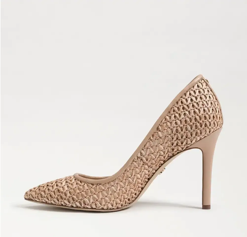 Hazel Pointed Toe Heel - Tan Raffia