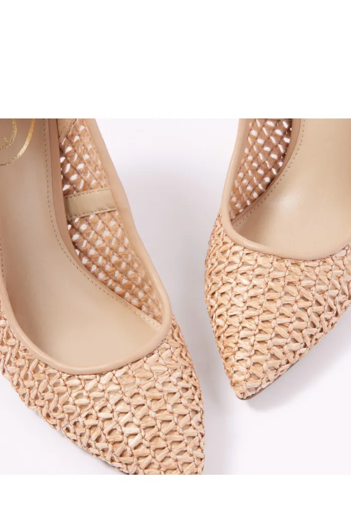Hazel Pointed Toe Heel - Tan Raffia