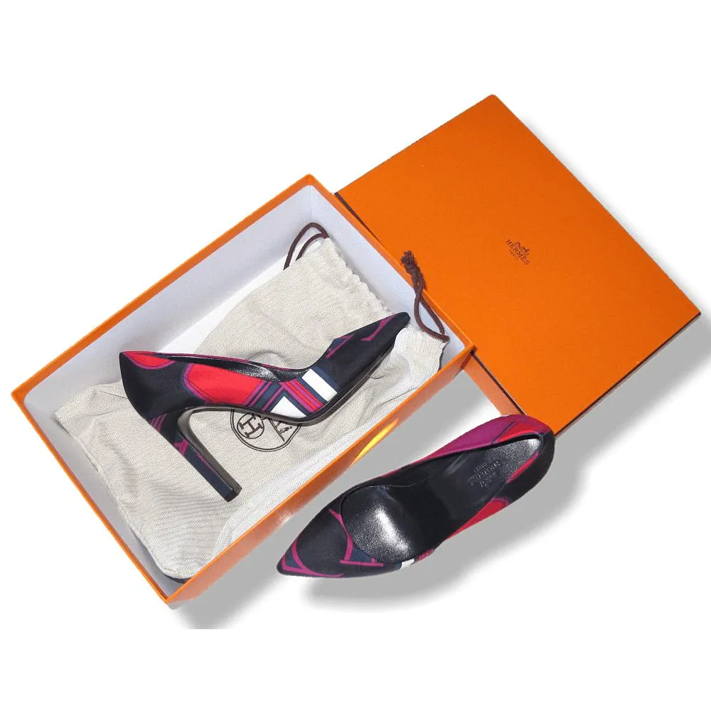 Hermes Print Silk Laura Faubourg Pump Shoes Sz38 NIB!