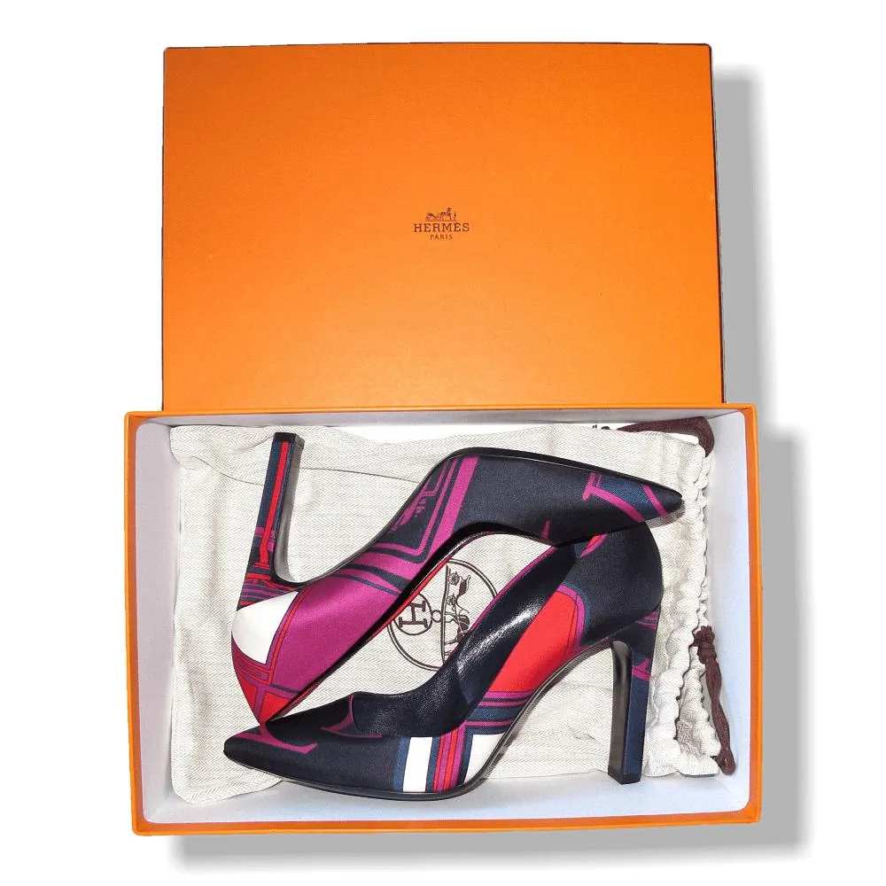 Hermes Print Silk Laura Faubourg Pump Shoes Sz38 NIB!