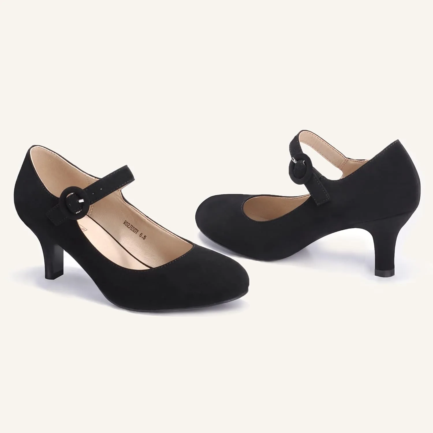 IDIFU Women's Jessy Dress Mary Jane Shoes Low Kitten Heels Closed Round Toe Office Work Wedding Pumps