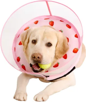 Inflatable Dog Cone Collar for Large Medium Small Dogs, Soft Dog Donut Collar Adjustable Recovery Cone for Pets After Surgery, Extra Enhanced Anti-Licking Guard Shield (Strawberry Print, Large)