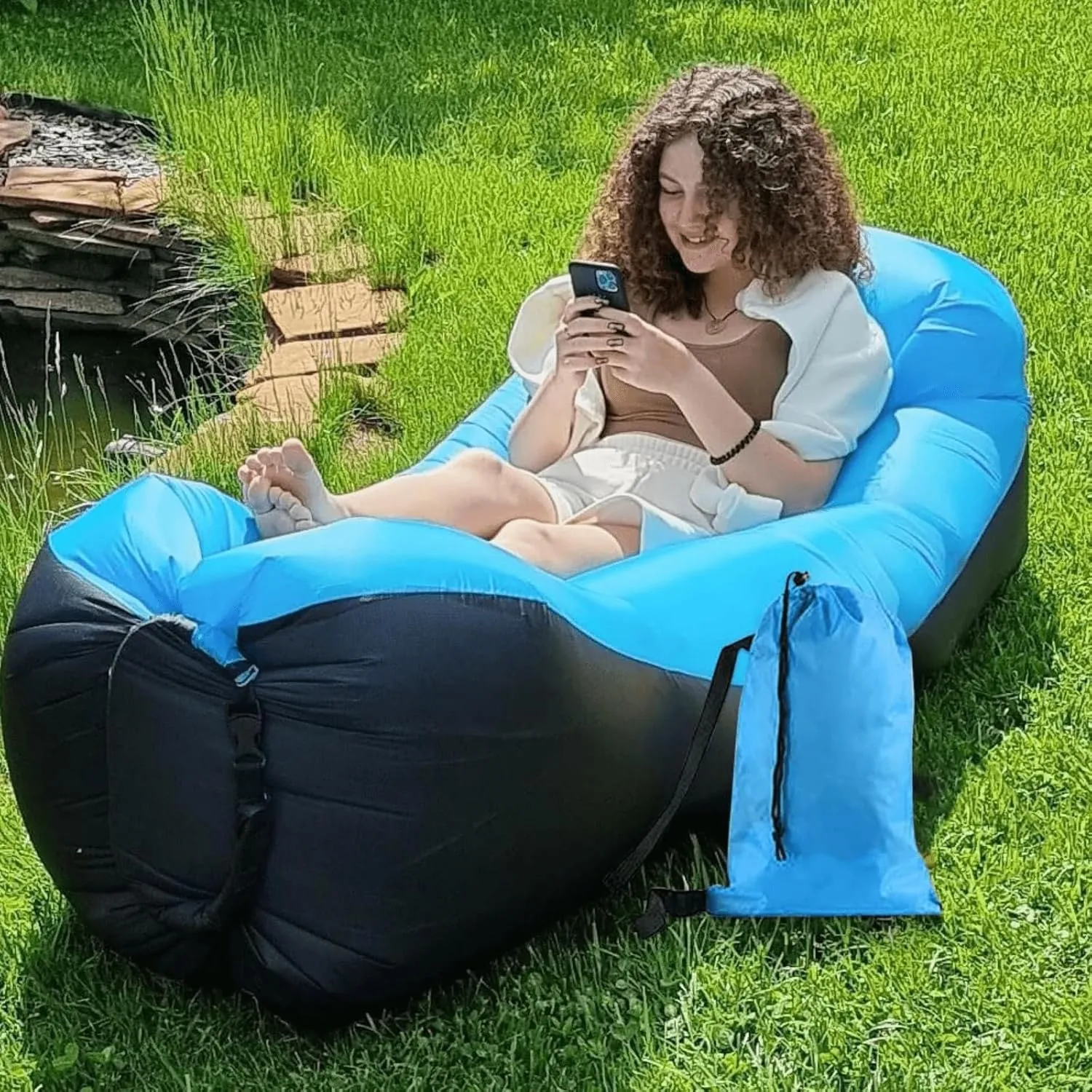 Inflatable Lounger Air Sofa Hammock, Inflatable Couch for Camping, Perfect for Beach Chair Waterproof Anti-Air Leaking Pouch Couch Air Chair for Outdoor, Beach, Hiking