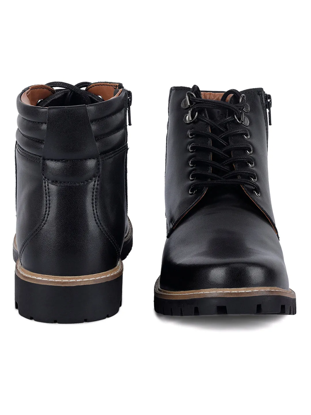 Jet Black Handcrafted Derby Lace Up Chain Boots