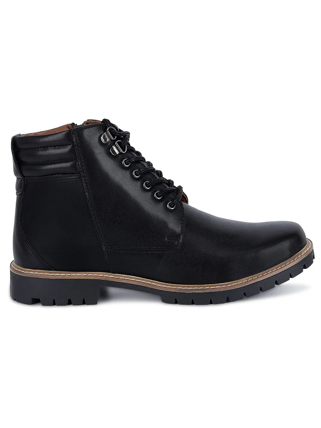 Jet Black Handcrafted Derby Lace Up Chain Boots