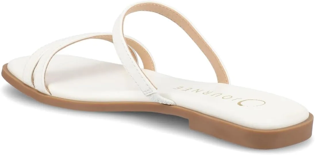 Journee Collection Womens Brisa Slip On Flat Sandals Multi Strap Cushioned Open Square Toe Spring Summer Shoe