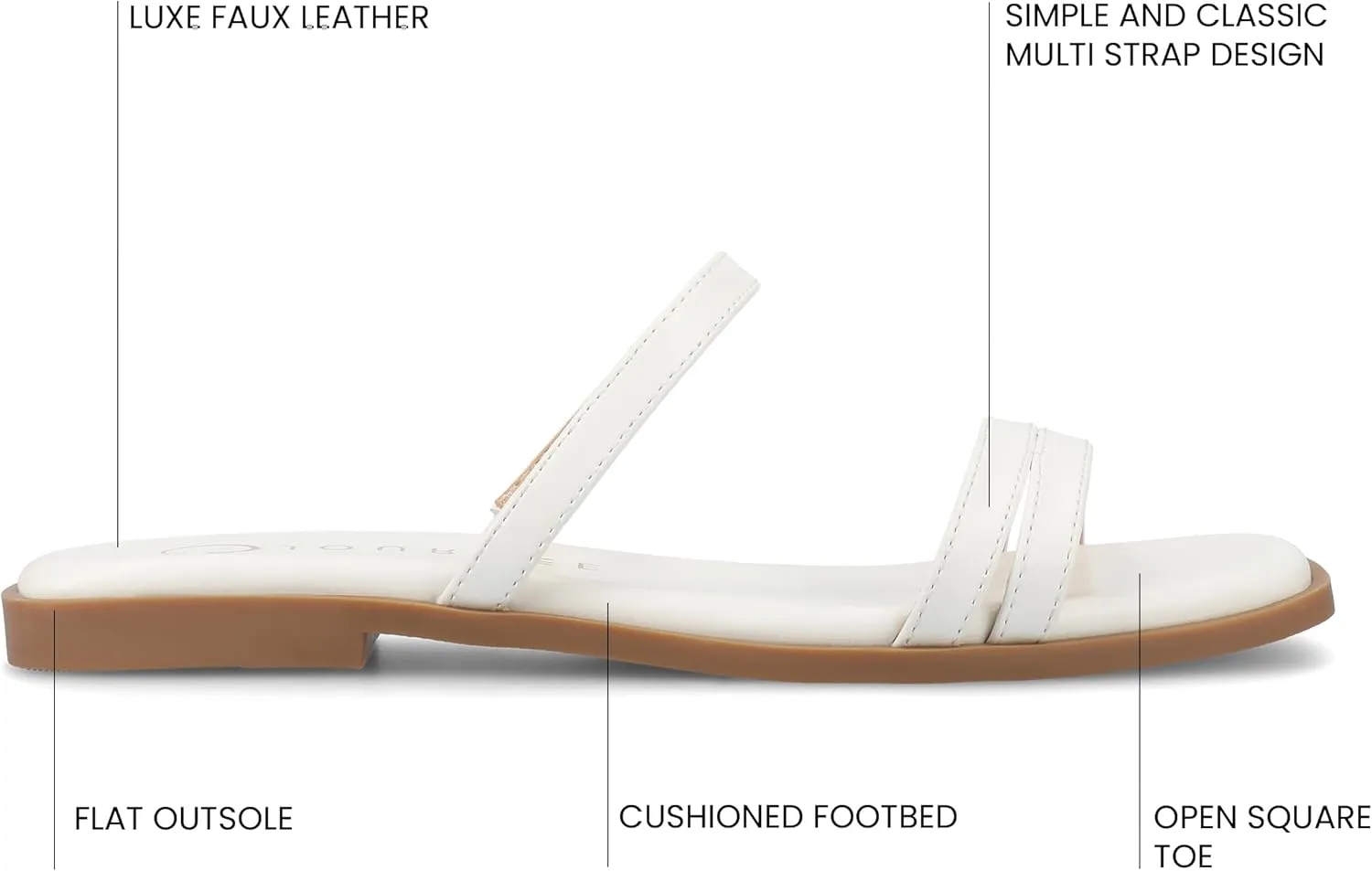 Journee Collection Womens Brisa Slip On Flat Sandals Multi Strap Cushioned Open Square Toe Spring Summer Shoe