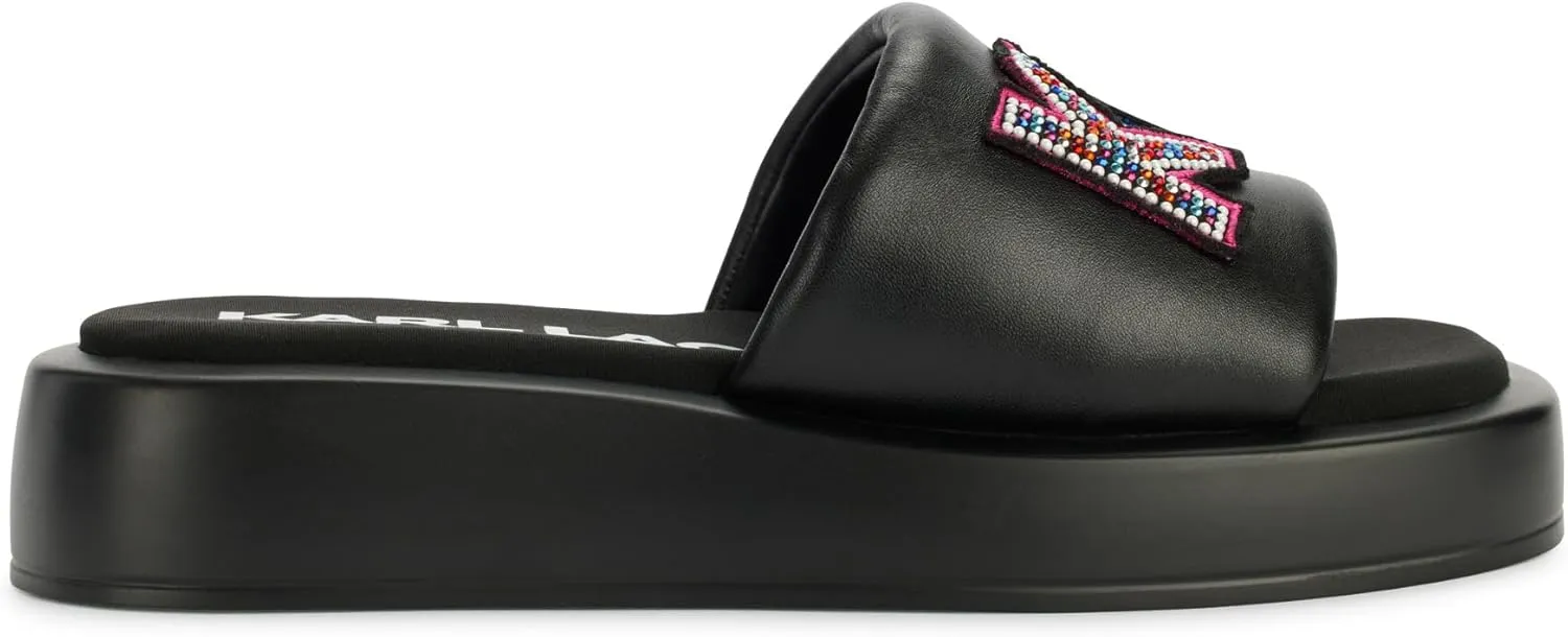 Karl Lagerfeld Paris Women's Cushioned Insole Everyday Opal Stone Pearl Platform Slide Sandal