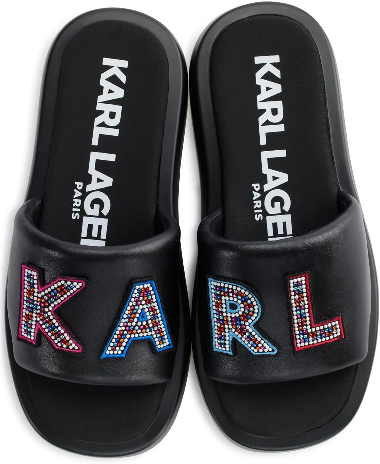 Karl Lagerfeld Paris Women's Cushioned Insole Everyday Opal Stone Pearl Platform Slide Sandal