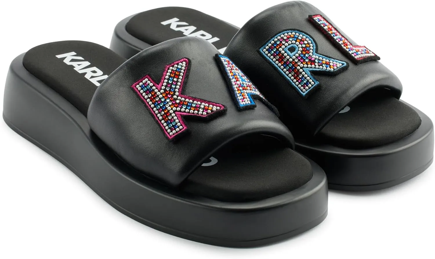Karl Lagerfeld Paris Women's Cushioned Insole Everyday Opal Stone Pearl Platform Slide Sandal