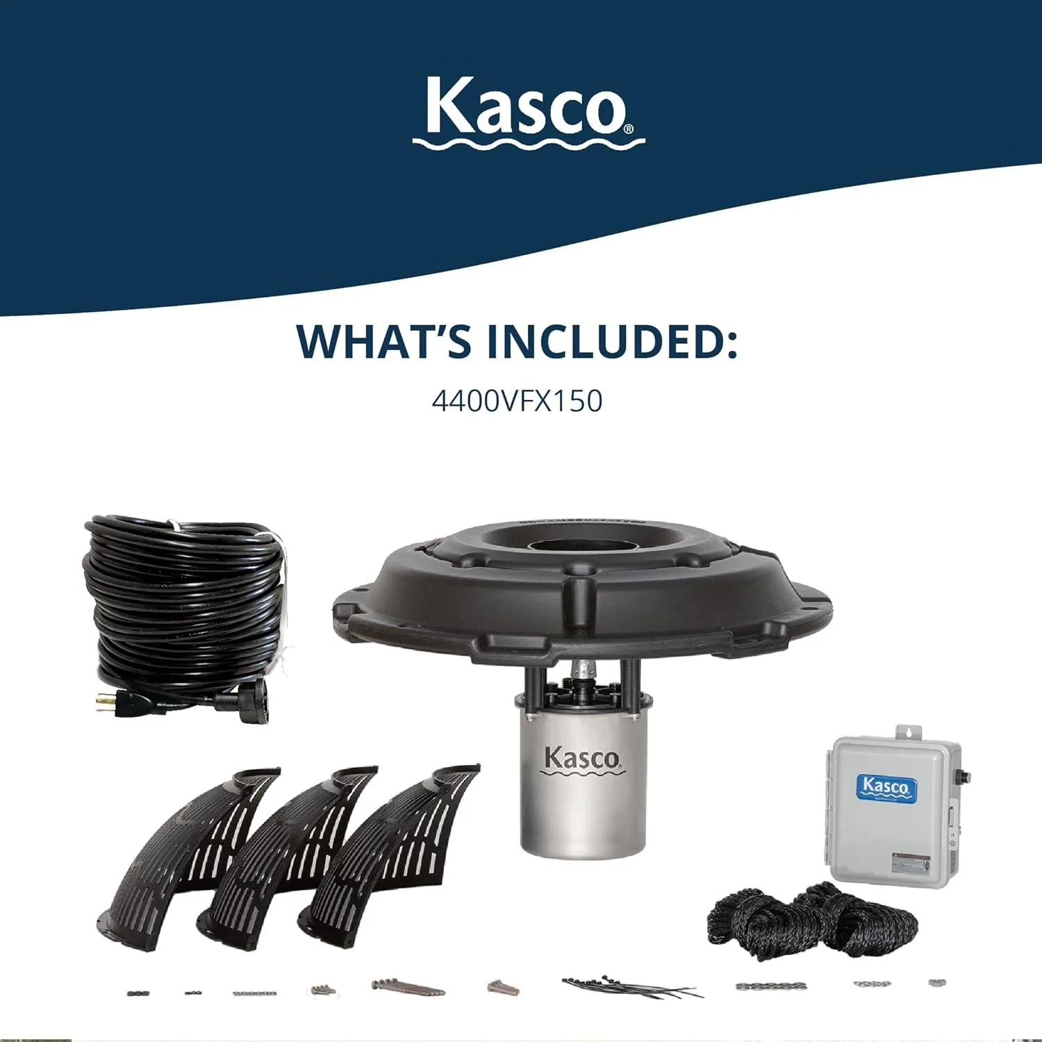 Kasco VFX Series Aerating Pond Fountain - 1 Horse Power 120V Single Phase with 150 ft Electric Power Cord | Pond Aerator Pump for Ponds & Lakes | Efficient Pond Aeration Systems… Black