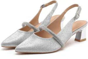 kkdom Womens Slingback Kitten Heels Closed Toe Low Heels Pumps Ankle Strap Pointed Toe Wedding Shoes
