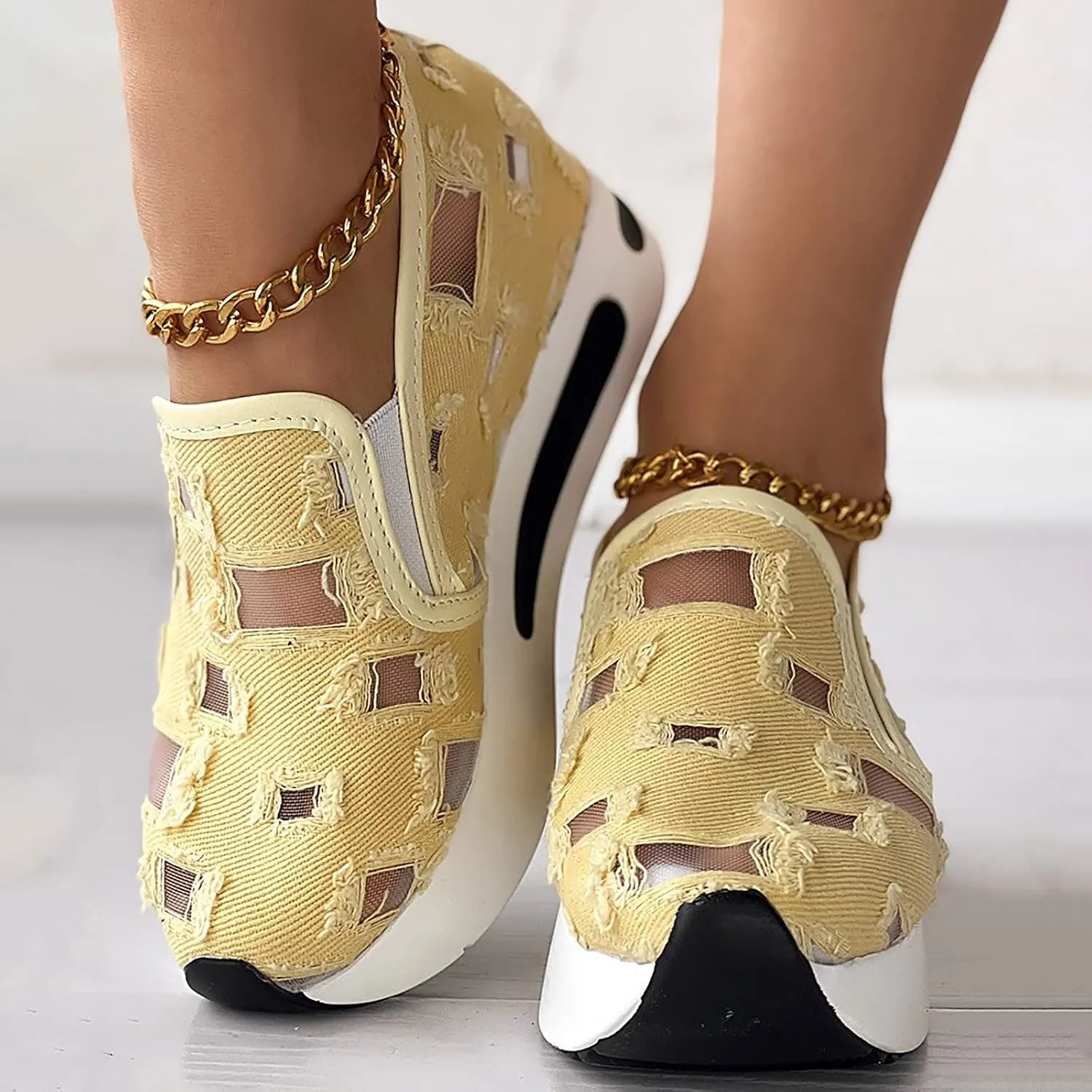 Ladies Summer Fashion Thin Lazy Breathable Thick Bottoming Hollowed Out Comfortable Outdoor Travel Espadrille Sandal
