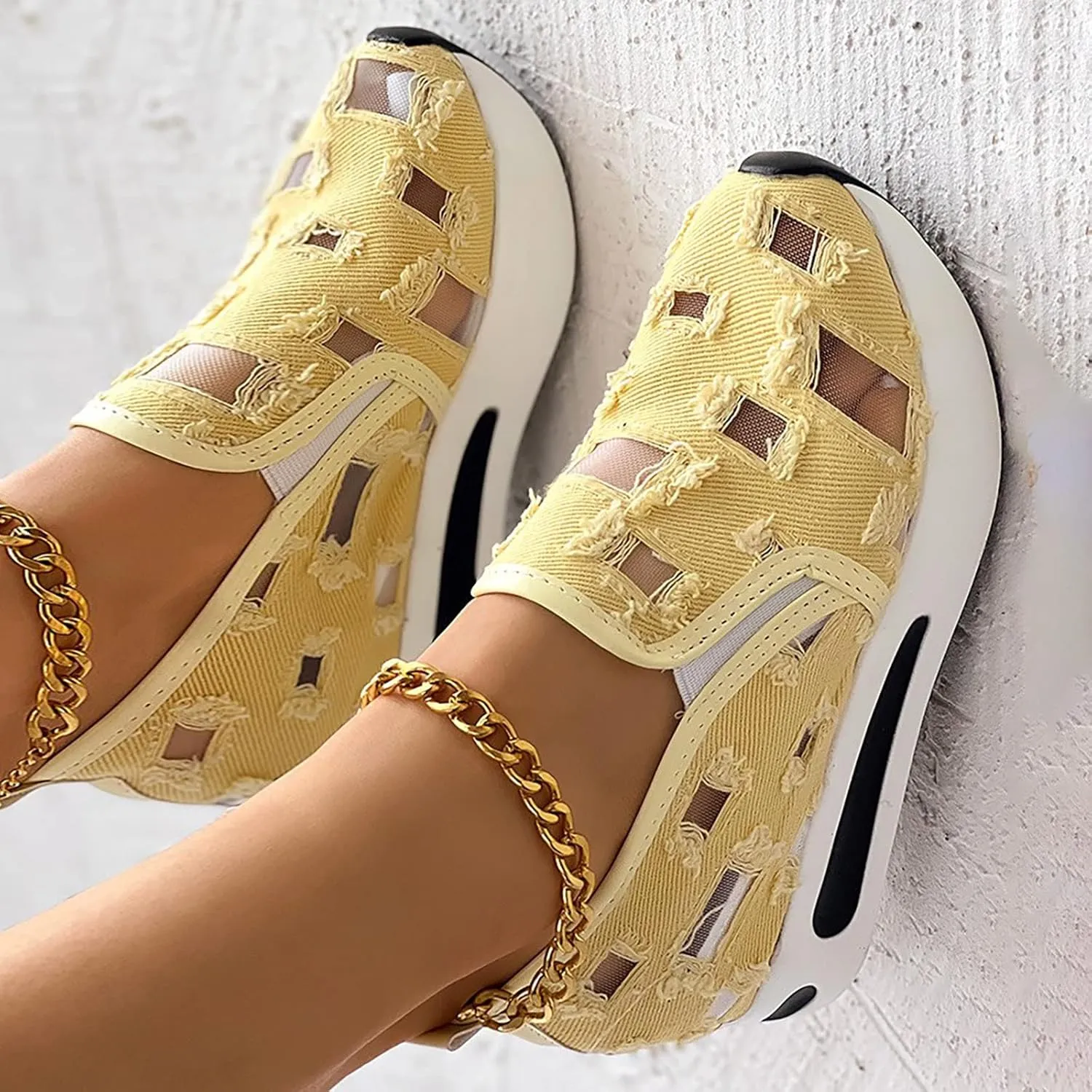 Ladies Summer Fashion Thin Lazy Breathable Thick Bottoming Hollowed Out Comfortable Outdoor Travel Espadrille Sandal