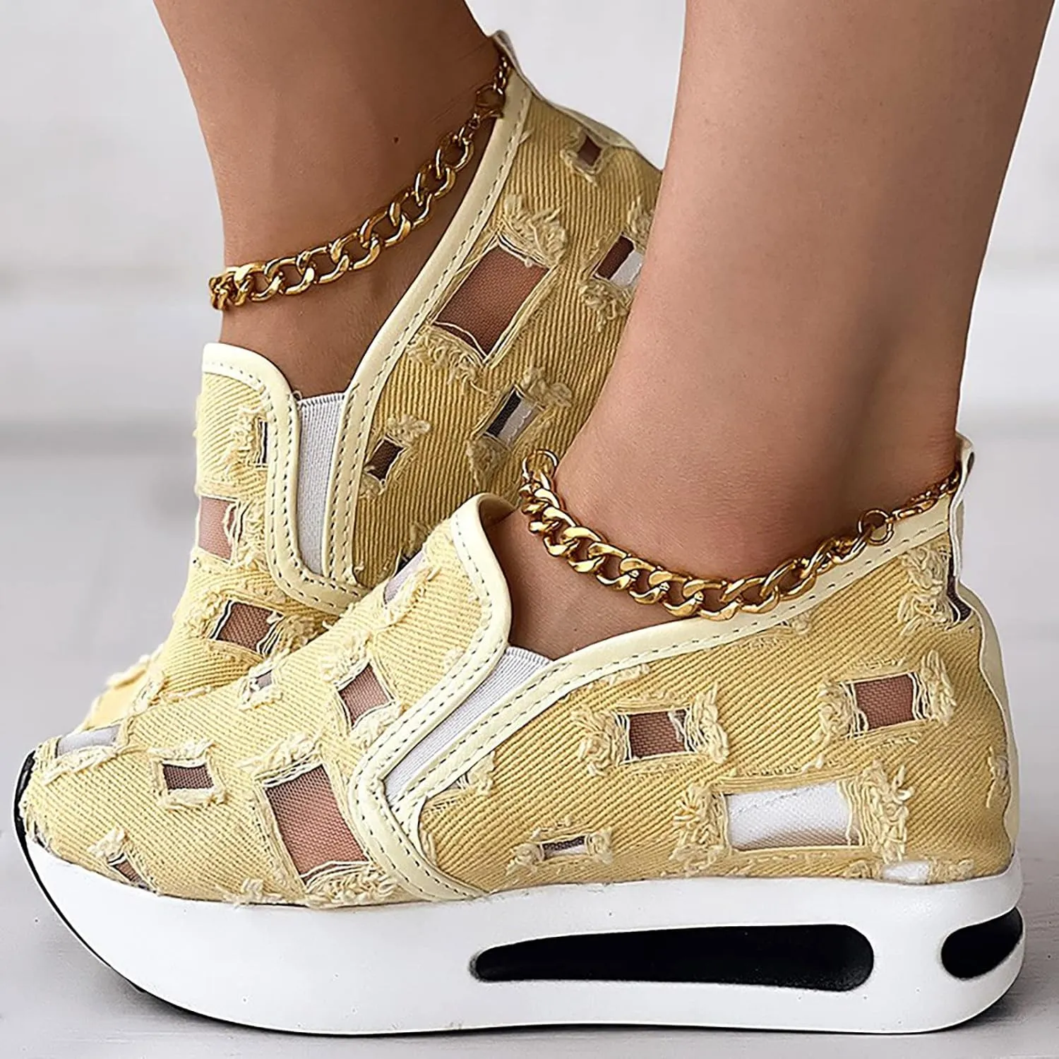 Ladies Summer Fashion Thin Lazy Breathable Thick Bottoming Hollowed Out Comfortable Outdoor Travel Espadrille Sandal