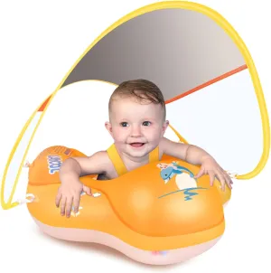 LAYCOL Baby Swimming Float Inflatable Baby Pool Float Ring with Sun Protection Canopy,add Tail no flip Over for Age of 3-36 Months