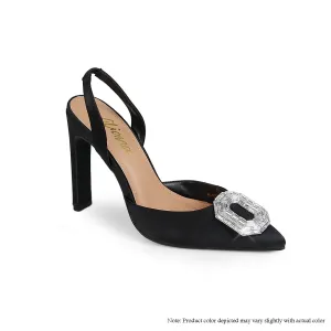 MAVIS-5 SQUARE RHINESTONE BUCKLE POINTED PUMP - Black