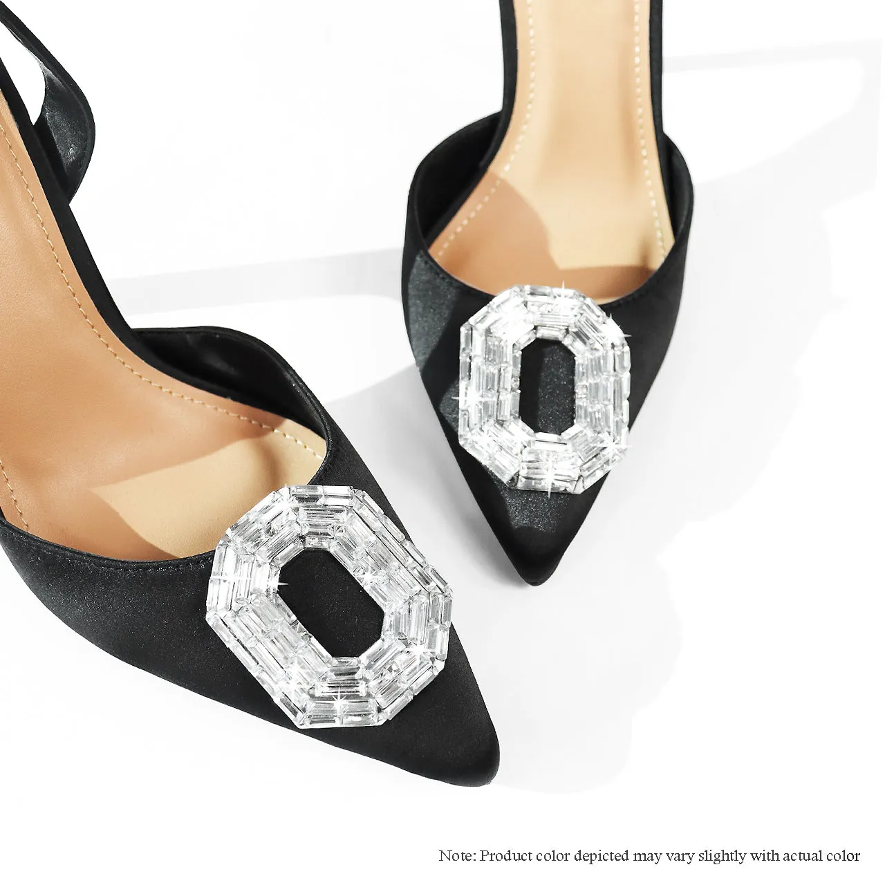 MAVIS-5 SQUARE RHINESTONE BUCKLE POINTED PUMP - Black