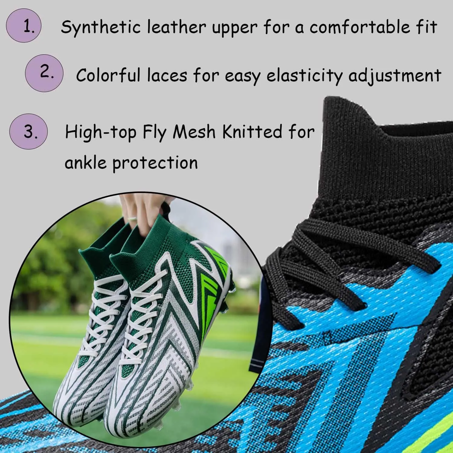 MEBAMY Men's Soccer Shoes Cleats Professional High-Top Breathable Athletic Football Boots Outdoor/Indoor Professional Futsal Football Training Sneakers