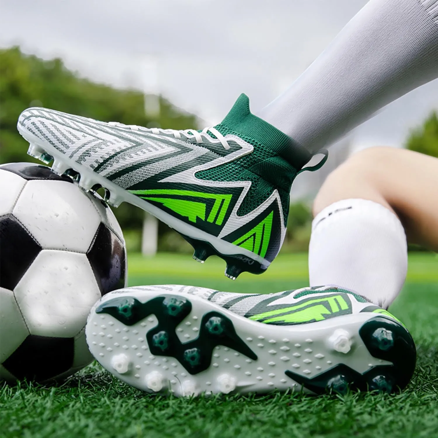 MEBAMY Men's Soccer Shoes Cleats Professional High-Top Breathable Athletic Football Boots Outdoor/Indoor Professional Futsal Football Training Sneakers