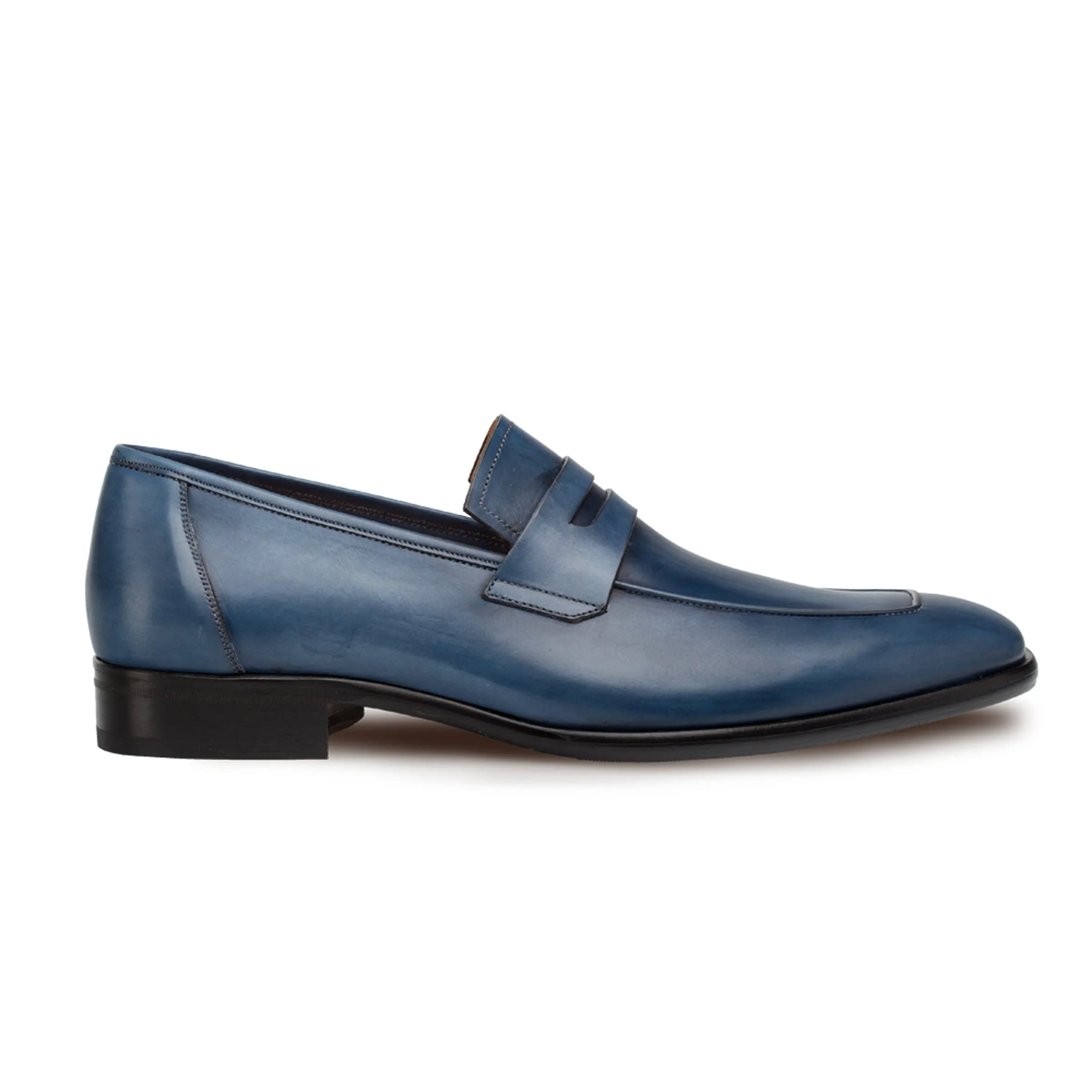 Mens Mezlan Classic Calfskin Slip on Penny Loafer Dress Shoe in Black