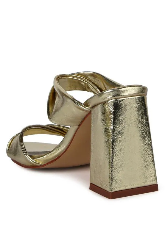 Mess Metallic Block Sandal Heels