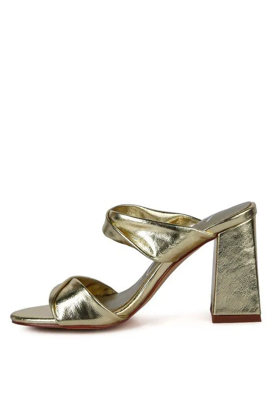 Mess Metallic Block Sandal Heels