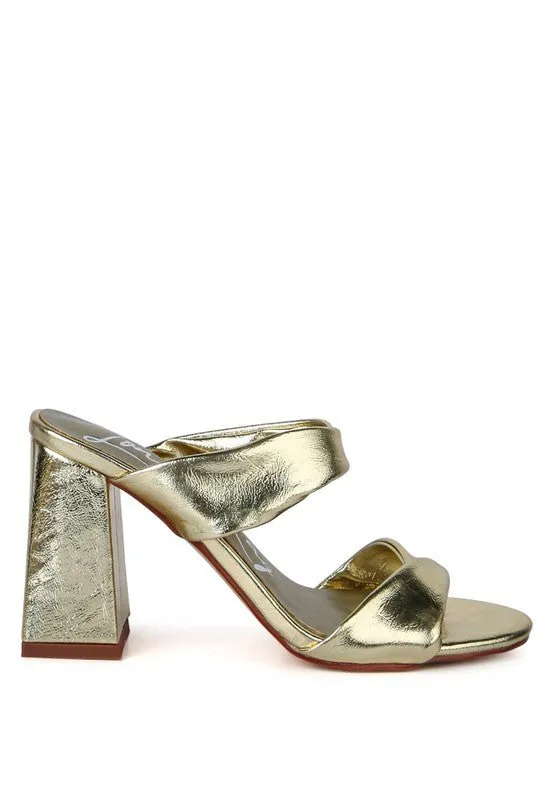 Mess Metallic Block Sandal Heels