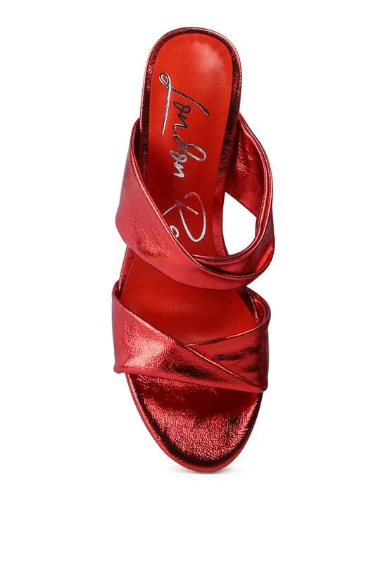 Mess Metallic Block Sandal Heels