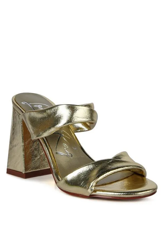 Mess Metallic Block Sandal Heels
