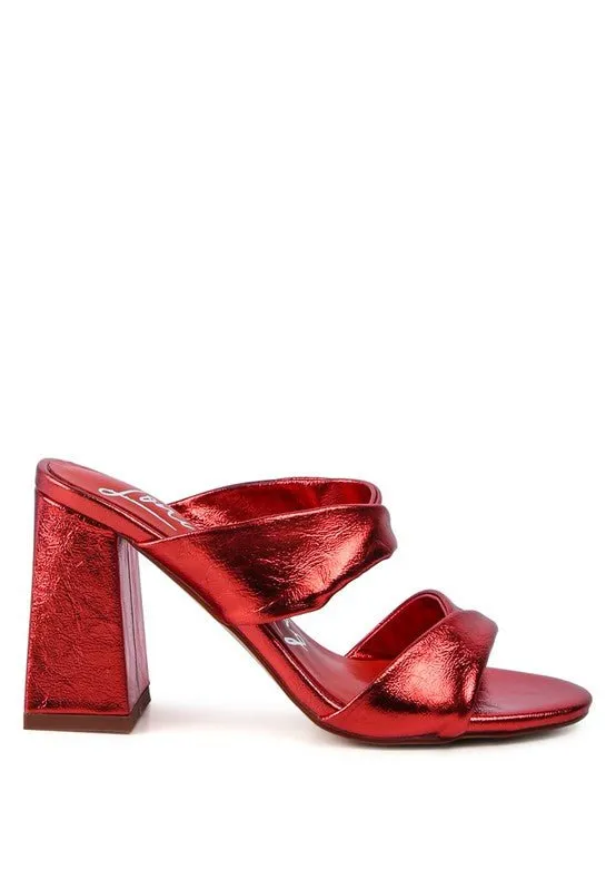 Mess Metallic Block Sandal Heels