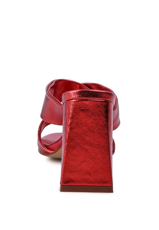 Mess Metallic Block Sandal Heels