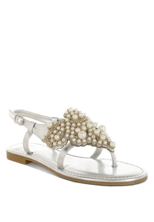 Metallic Pearl Embellished Flats