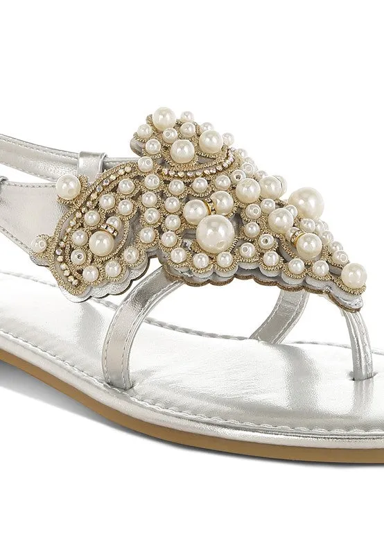 Metallic Pearl Embellished Flats