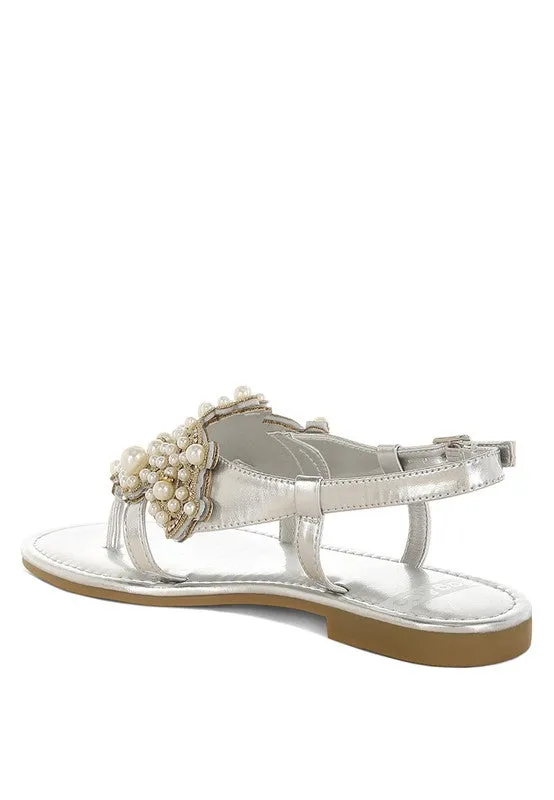 Metallic Pearl Embellished Flats