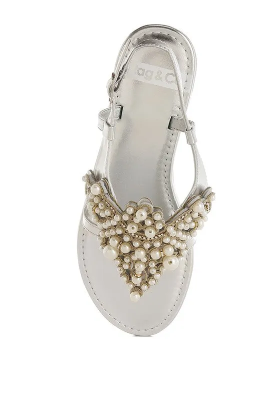 Metallic Pearl Embellished Flats