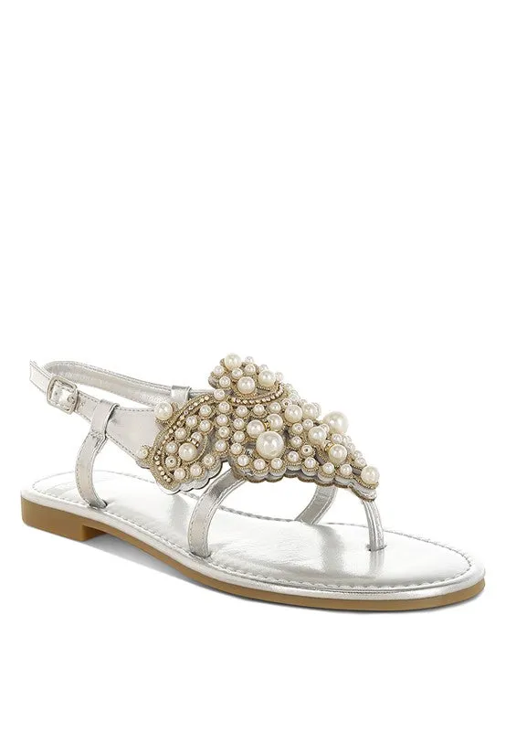 Metallic Pearl Embellished Flats