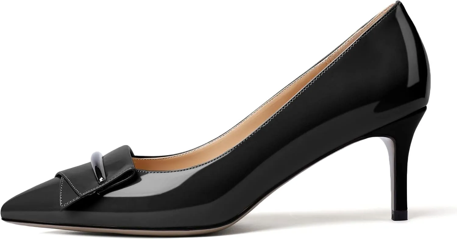 Mettesally Women's Kitten Heels Pumps Pointed Closed Toe Comfort Mid Heels Slip On Wedding Party Casual Office Dress Shoes