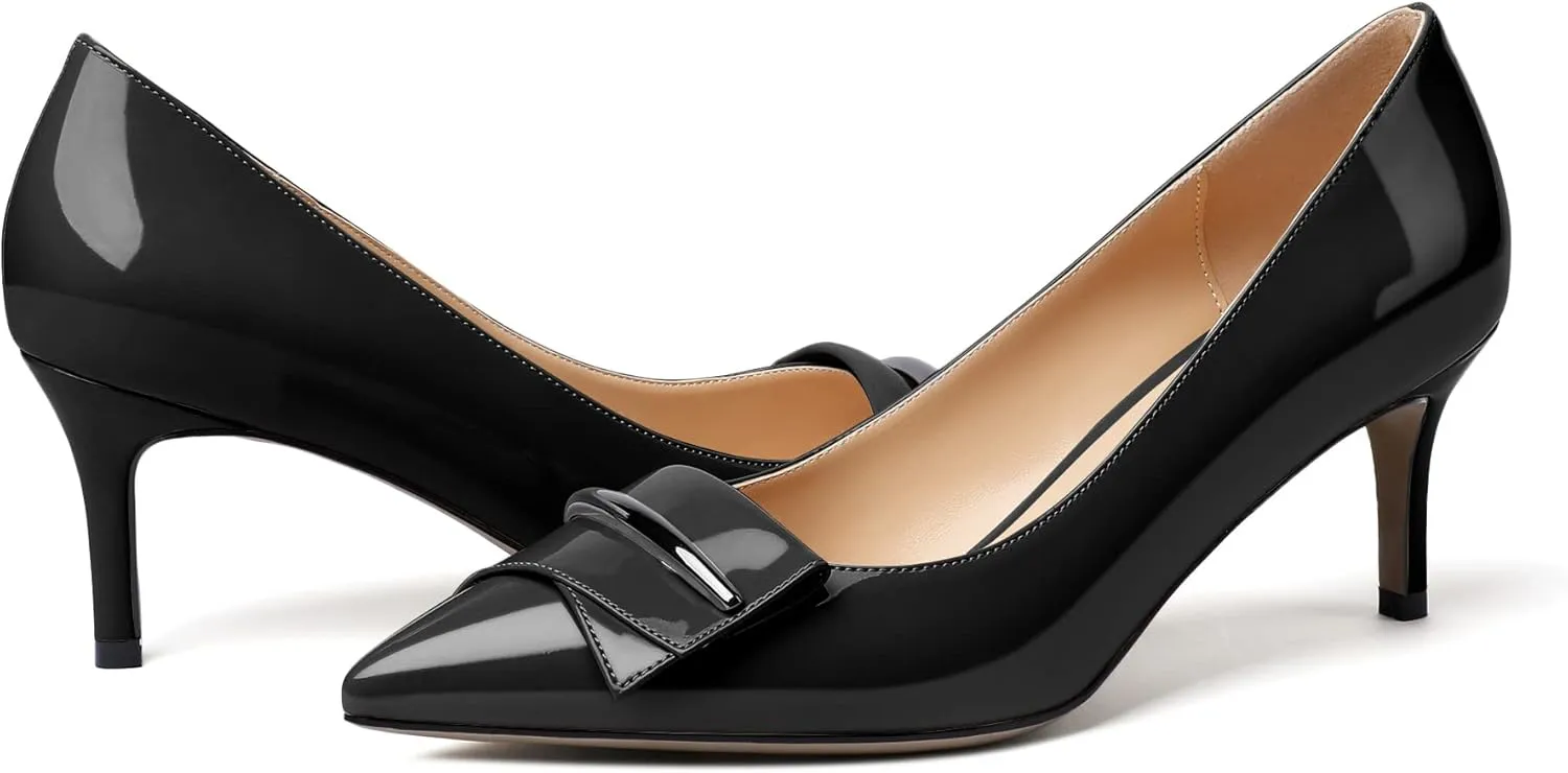 Mettesally Women's Kitten Heels Pumps Pointed Closed Toe Comfort Mid Heels Slip On Wedding Party Casual Office Dress Shoes