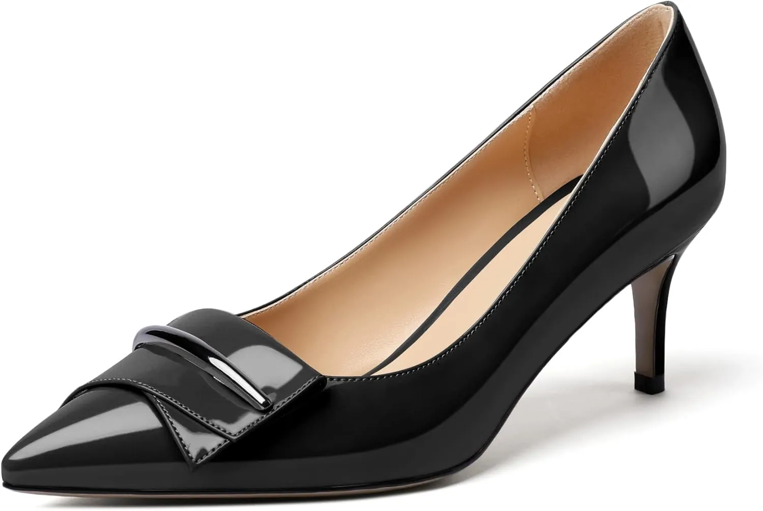 Mettesally Women's Kitten Heels Pumps Pointed Closed Toe Comfort Mid Heels Slip On Wedding Party Casual Office Dress Shoes