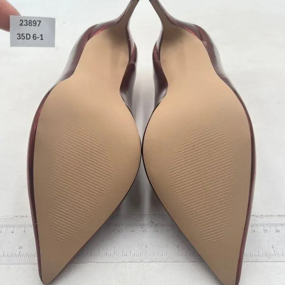 Miss Left Burgundy High Heel Loafer Pumps with Trim Pointed Toe Slip On Shoes