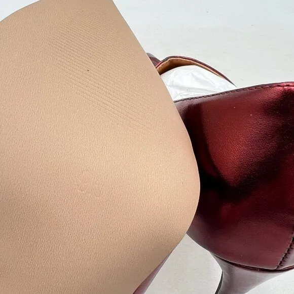 Miss Left Burgundy High Heel Loafer Pumps with Trim Pointed Toe Slip On Shoes