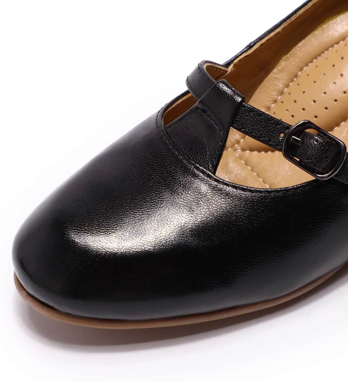 Mona flying Women's Leather Closed Toe Mary Jane Wedge Pumps Round Toe Mid Heel Dress Shoes for Women Ladies