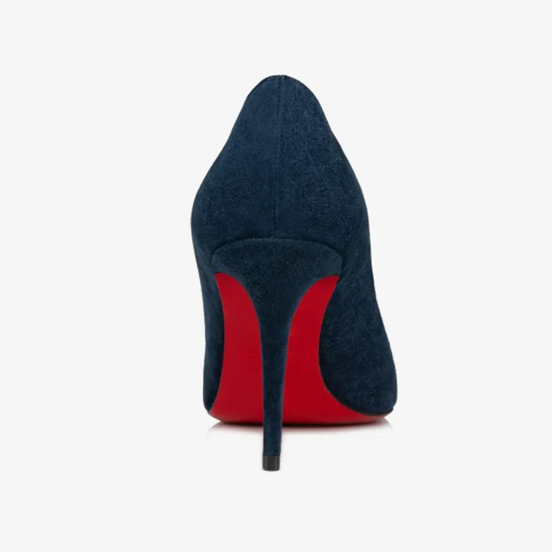 Navy Blue Suede Pointed-Toe Pump