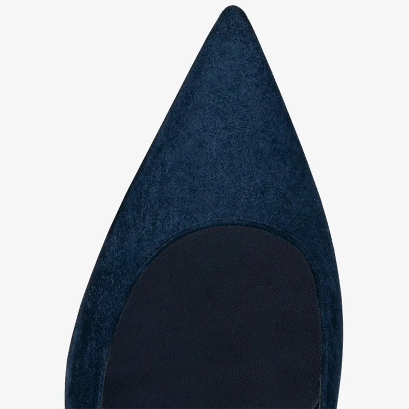 Navy Blue Suede Pointed-Toe Pump