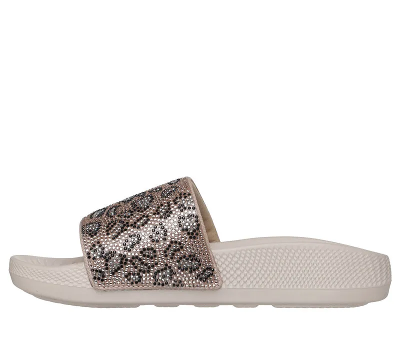 NEW Women's SKECHERS SNOOP DOGG: LOW SLIDER - CHEETALICIOUS Natural RHINESTONE COVERED Sandals AUTHENTIC IN BOX
