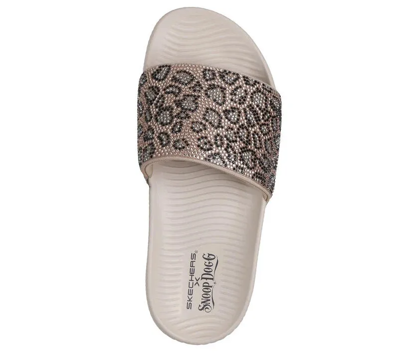 NEW Women's SKECHERS SNOOP DOGG: LOW SLIDER - CHEETALICIOUS Natural RHINESTONE COVERED Sandals AUTHENTIC IN BOX