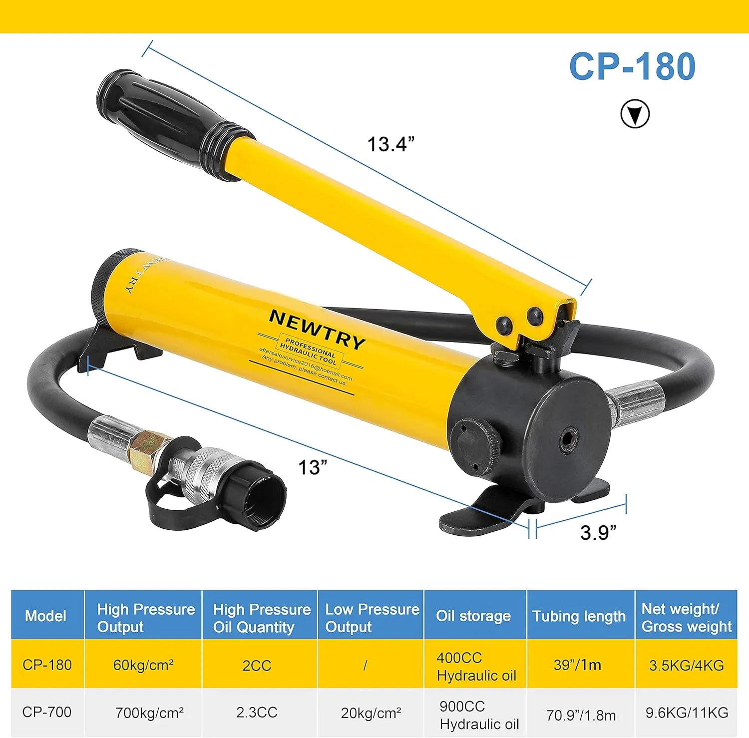 NEWTRY 20T Low Profile Hydraulic Jack Porta Power Kit   CP-180 Manual Hydraulic Hand Pump, Industrial Mini Hydraulic Cylinder, Stroke 0.47”