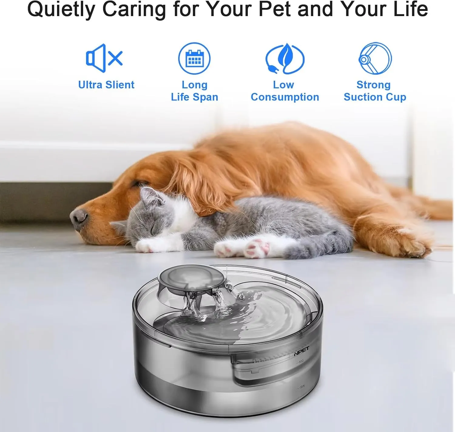 NPET Large Dog Water Fountain,169oz/5L Deep Drinking Area Automatic Pet Fountains Filtration Water Dispenser with Quiet Pump for Cats Dogs